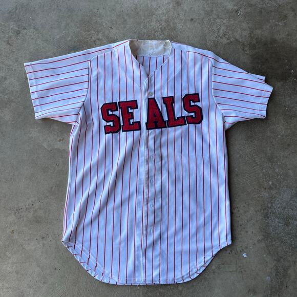 VINTAGE SAN FRANCISCO SEALS NO, 18 50S LARGE BASEBALL SHIRT STRIPES - Picture 1 of 4